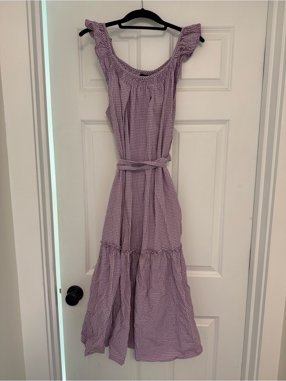 Hatch Lavender Gingham Maxi Dress with Ruffle Straps